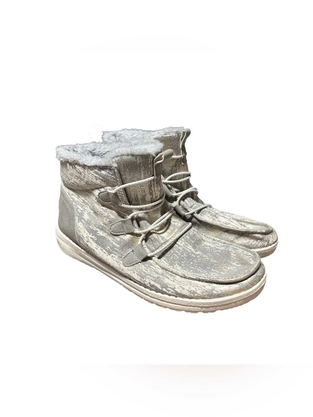 Hey Dude Lea Faux Fur Grey Ankle Booties Gray Women's Size Casual Cozy Size 7